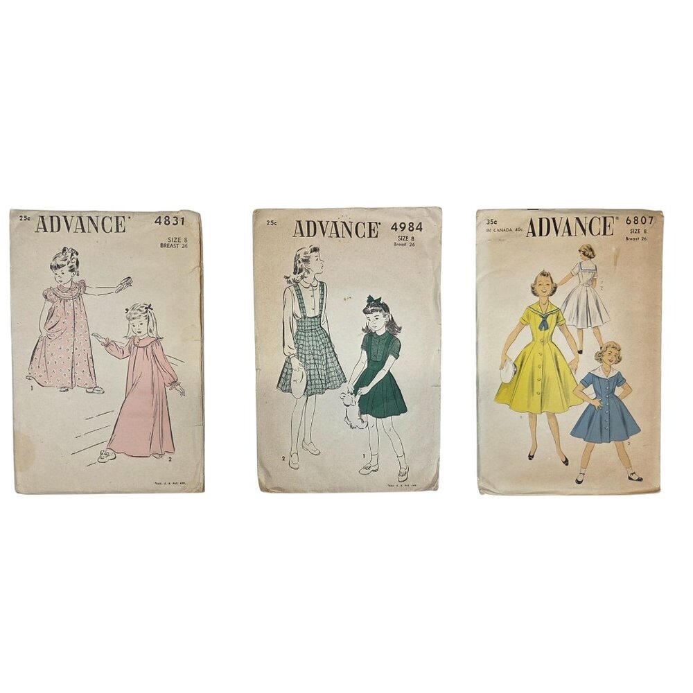 Vintage Advance Sewing Pattern Girls Dresses Nightgown Size 8 Pre-cut Unprinted